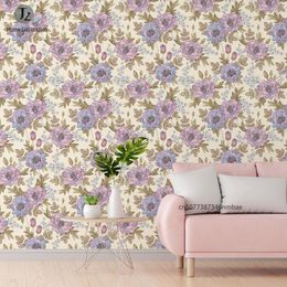 Wallpapers Elegant Purple Floral Wallpaper Yellow Flower Peel And Stick PVC Wall Decor Sticker Cabinet For Living Room