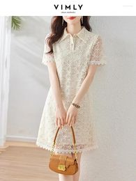 Party Dresses Vimly Summer Mini Lace Women 2024 Fashion Chic And Elegant Polo Collar Straight Dress For Ladies Holiday Clothing