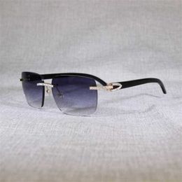 New 20% off luxury designer sunglasses Vintage Rhinestone Black White Buffalo Horn Rimless Men Wood Glasses Metal Frame Shades for Summer Club Eyewear