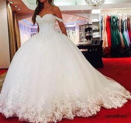 Off Shoulder Tulle Appliques Lace Up Corset Sweetheart Bridal Gowns Church Country Style Ball Gown Puffy Wedding Dresses7911561