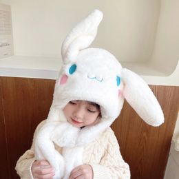 Sanriod Cinnamoroll Hat Set Kawaii Can Move Big Ears Winter Plush Keep Warm Against Wind Neckerchief Girl Christmas Gift 240325