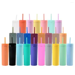 Mugs High Quality Pastel Colors Reusable Tumbler 16oz Acrylic Matte Double Walled Mug With Straw