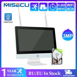 Recorder MISECU H.265 8CH 1080P 3MP Wireless Network Video Recorder P2P NVR With 12in LCD Screen For CCTV Camera Video Surveillance Kit