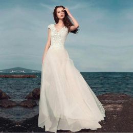 Dresses Boho Lace Appliques Wedding Dresses 2020 New Bohemian Bridal Gowns with Cap Sleeves and V Neck Detachable Skirt Elegant ALine Bri