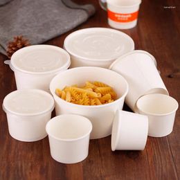 Disposable Cups Straws 50pcs White Paper Bowl 150ml 250ml 500ml Snack Food Container Packaging Boxes Birthday Party Favour Cup With Lid