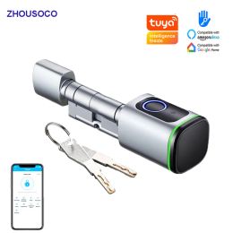 Lock Tuya APP Bluetooth Smart Cylinder Lock Biometric Fingerprint Electronic Smart Door Lock RFID Card Digital Keyless For Lock Home
