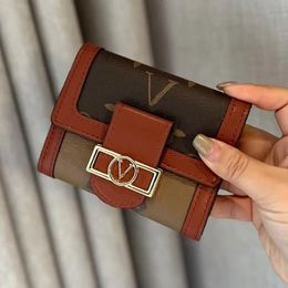 Mini echtes leder braun klassischer Männer Frauen Brieftaschen Geldbörse Damen Kreditkartenhalter UBPXF