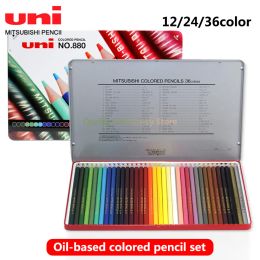 Pencils UNI 880 Colored Pencils Drawing Art Supplies Oil Pencils Iron Box Set Office Accessories 12/24/36 Sketching Student Stationery