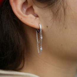 Earrings 925 sterling silvler tassel chain earring elegance girlfriend gift fine silver jewelry double drop chain cz ear wire