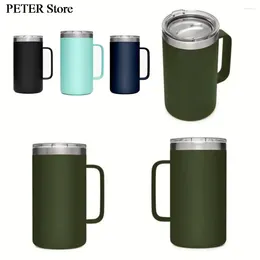Mugs 24oz Stainless Steel Tumbler Milk Cup Double Wall Vacuum Insulated Metal Wine Glass With Handles Coffee Mug