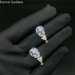 Earrings New pure natural tanzanite 925 silver earrings classic simple design style 925 silver precision inlaid