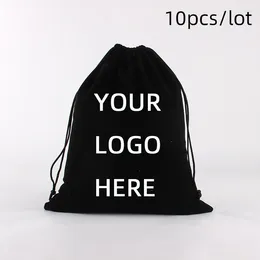 Gift Wrap 10 Pcs/Lot LOGO Customised Christmas Package Velvet Pouches Soft Touching Jewellery Personalised Storage Drawstring Bags