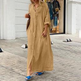 Casual Dresses Maxi Dress Solid Colour Elegant Plus Size With V Neck Pockets For Women Soft Breathable Ankle Length Curvy