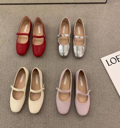 Casual Shoes French Flat Bottomed Silver Mary Jane 2024 Spring Fashionable Large Square Toe Shallow Mouth Women's