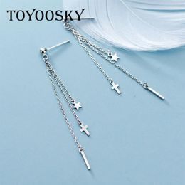 Dangle Earrings 925 Sterling Silver Star Cross Tassel For Women Earring Fine Jewellery Lady Girls Gift 2024 Design