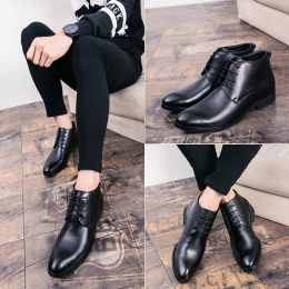 Shoes 2023 Genuine Leather Men Boots Business Winter / Spring Zipper / Laceup British High Boot Mens Cowhide Pointy Boots