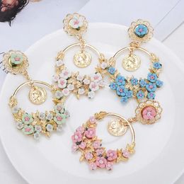 Dangle Earrings 1 Pair Flower Earring Women Girls Fashion Luxury Big Pendant Hoop For Party Dress Decor Jewelry Mujer 2024