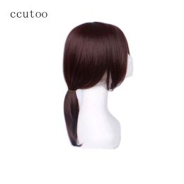 Wigs ccutoo 40cm Dark Brown Medium Straight High Temperature Fiber Synthetic Hair Party Cosplay Full Wigs Peluca Ymir