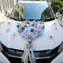 Decorative Flowers Blue Color Wedding Flower Decoration Fleet Main Artificial Head Car Mirror Handle Simulation Decor