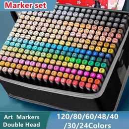 120/80/60/48Colors Markers Dual Brush Painting Set Pen Manga Sketching Art Marker For Drawings Student School Buiness Supplies 240328