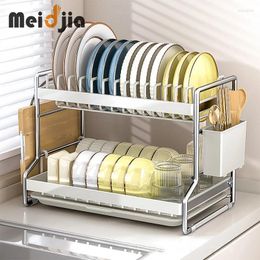 Kitchen Storage MEIDJIA 3 Tier Stainless Steel Dish Drying Rack Utensils Plate Bowl Organiser Sink Countertop