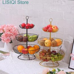 Plates 2024 Household 3 Layer Fruit Plate Countertop Metal Basket Black Retro Style Tray Rack Storage