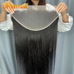 Upermall 13x6 Lace Frontal Straight Pre Plucked Swiss HD Transparent Full Front Only Natural Black 100% Remy Human Hair On Sale 240402