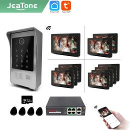 Intercom Jeatone WIFI Tuya IP Video intercom for Apartment SET Wireless call 7 Inch Wired Doorbell Camera 1.0M Password/RFIC Unlock POE