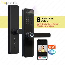 Lock Tropernic Newest Keyless Security Electronic Digital Tuya Phone App Wifi Camera Fingerprint 13.56mhz Card Password Smart Lock