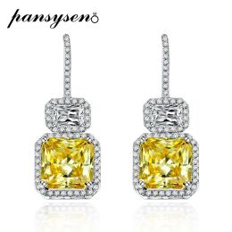 Earrings PANSYSEN Original 925 Sterling Silver Yellow Citrine Gemstone Dangle Drop Earrings for Women White Gold Color Fine Jewelry Gifts