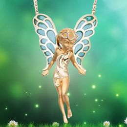 2024 new fashion temperament butterfly fairy pendant necklace little angel wings flower fairy dripping oil jewelry trendy clothes accessories birthday gift