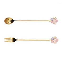 Coffee Scoops 2 Pcs Cherry Blossom Spoon Cake Kit Creative Fork Dessert And Tableware Japanese Stainless Steel