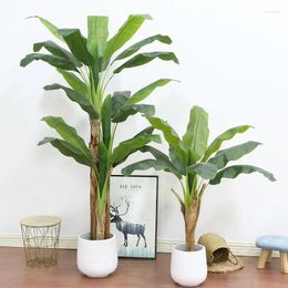 Decorative Flowers Large Artificial Banana Tree Bonsai Tropical Fake Green Plants Palm Leaves Monsteara Plant Potted Home Office Garden