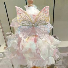 Butterfly Princess Dress Pet Dog Clothes Sweet Super Small Cute Chihuahua Soft Print Summer Pink Girl Mascot 240402