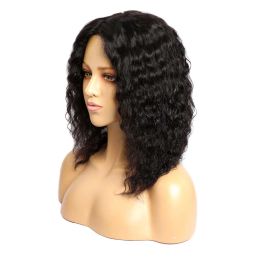 Wigs 14Inches Deep Curly Short Bob Wigs For Black Women Synthetic Brazilian Wig With Middle Glueless Natural Black Color Hair