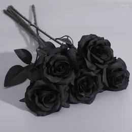 Decorative Flowers Simulate Pure Black Rose Bouquet For Halloween Horror Gothic Style Dark Series Decorated With Fake