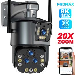 Cameras 16MP 8K Wifi IP Camera 20X Zoom Outdoor Wireless Security Camera 4K Four Lens PTZ Cam Smart Home CCTV Wifi Surveillance Cameras