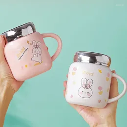 Mugs Instagram Korean Cute Cartoon Mirror Mug With Lid Office Water Cup Creative Coffee Milk Ceramic