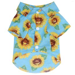 Dog Apparel Cute Vest Button Design Skin Friendly Fashionable Sun Flower Printed Pet Beach T Shirt Machine Washable For Cats Puppy