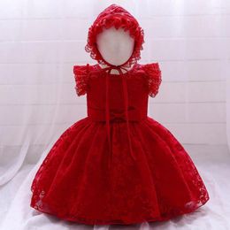 Girl Dresses Red Dress Hat Toddler First Birthday For Baby Clothes Child Infant White Princess Flower Party Costume