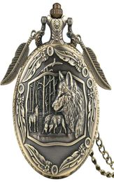 Pocket Watches Bronze Wolf Antique Quartz Watch Charm Leaf Pendant Accessory Clock With Chain6496485