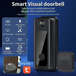 Doorbell Tuya smart HD video video doorbell home lowpower Wifi electronic peephole realtime monitoring 125° ultrawide angle view