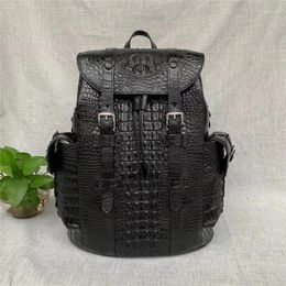 Backpack Genuine Real Crocodile Skin Drawstring Closure Large Casual Men's Authentic True Alligator Leather Male Travel Bag Back