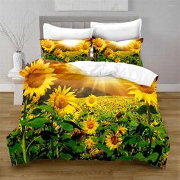 Sängkläder sätter solrosdäcke täcke set gula blommor frodiga solrosor i fältet Microfiber Botanical Floral Print Quilt