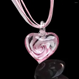 Pendant Necklaces Murano Jewellery Spiral Flowers Necklace Glass Heart Flower Ribbon