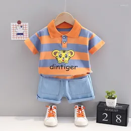 Clothing Sets 2024 Summer Clothes For Kids Baby Boy 1 To 5 Years Cartoon Turn-down Collar Short Sleeve T-shirts And Shorts Boys Outfit Set