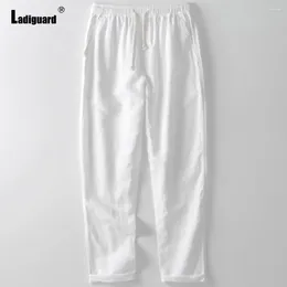 Men's Pants 2024 Stand Pocket Elegant Pencil Solid White Cotton Linen Trouser Plus Size Men Casual Elastic Waist Beach Sweatpant