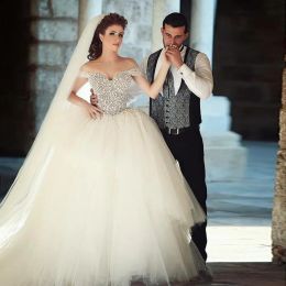 Dresses Saidmhamad Off the Shoulder Bling Bling Ball Gowns Petal Beading Wedding Dress Two Layered Tulle Bridal Dress