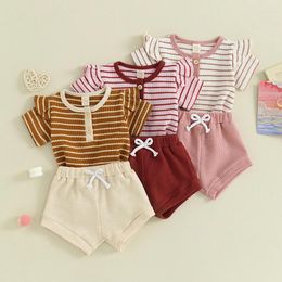 Clothing Sets Born Baby Girls Set Short Sleeve Striped Romper With Elastic Waist Shorts 2 Pieces Toddler Summer Outfits
