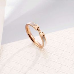 New Minimalist Letter White Titanium Steel Ring From Europe and America, Women's Cool Style Rose Gold Ring, Index Finger Fashionable Hot Fashion Accessory
